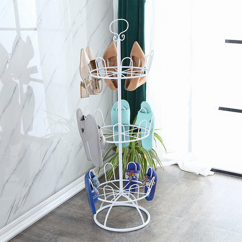 Shoe Rack Outdoor Balcony Iron Metal Rotary Slipper Rack Floor Type Multifunctional Shoe Rack