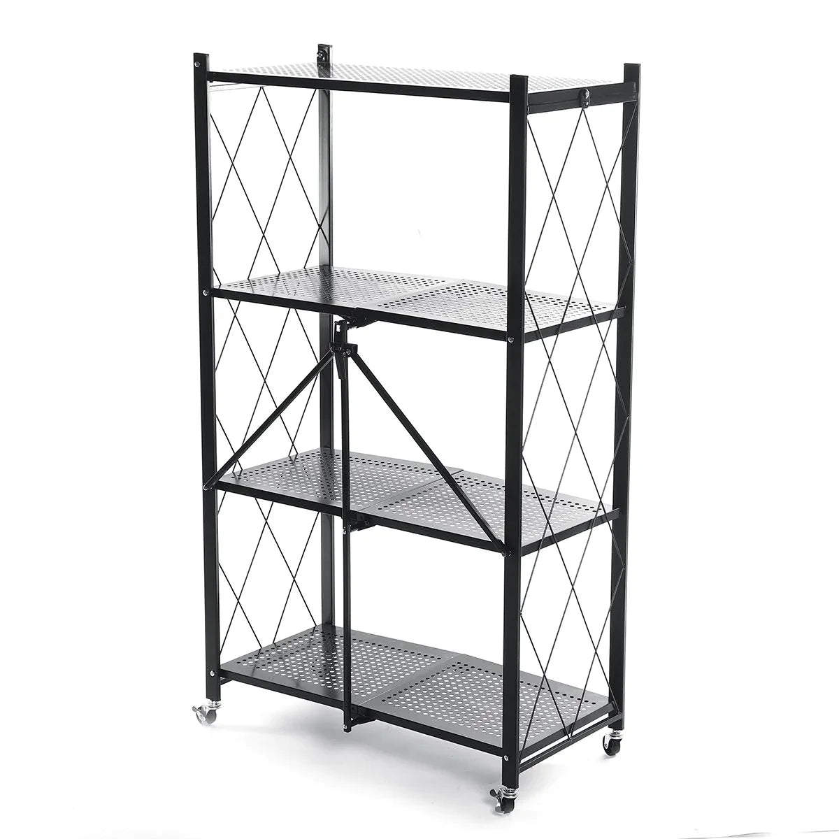 Multi Tier Foldable Storage Rack with Movable Wheel