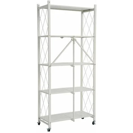 Multi Tier Foldable Storage Rack with Movable Wheel