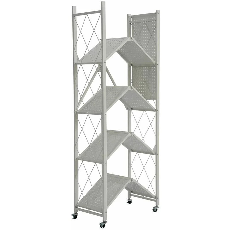 Multi Tier Foldable Storage Rack with Movable Wheel