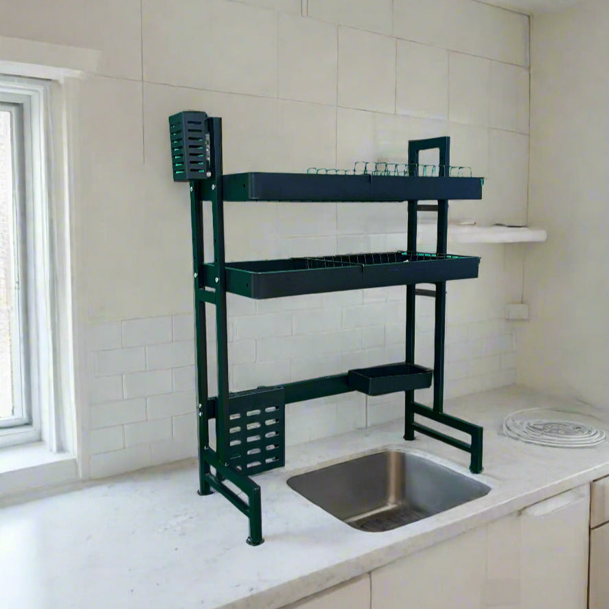 2 Layer Kitchen Dish Drying Rack, Over-the-Sink Dish Drainer, Extendable Dish Rack Organizer Shelf