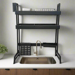 2 Layer Kitchen Dish Drying Rack, Over-the-Sink Dish Drainer, Extendable Dish Rack Organizer Shelf
