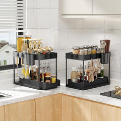 2 Tier Under Sink Organizer - Sliding Cabinet Rack for Kitchen and Bathroom