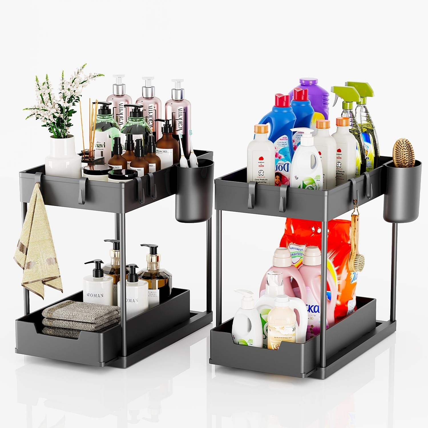 2 Tier Under Sink Organizer - Sliding Cabinet Rack for Kitchen and Bathroom
