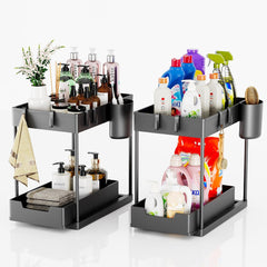 2 Tier Under Sink Organizer - Sliding Cabinet Rack for Kitchen and Bathroom
