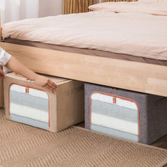 2 x 66L Foldable Large Capacity Cloth Storage, Wardrobe Organizer Box with Steel Frame Support