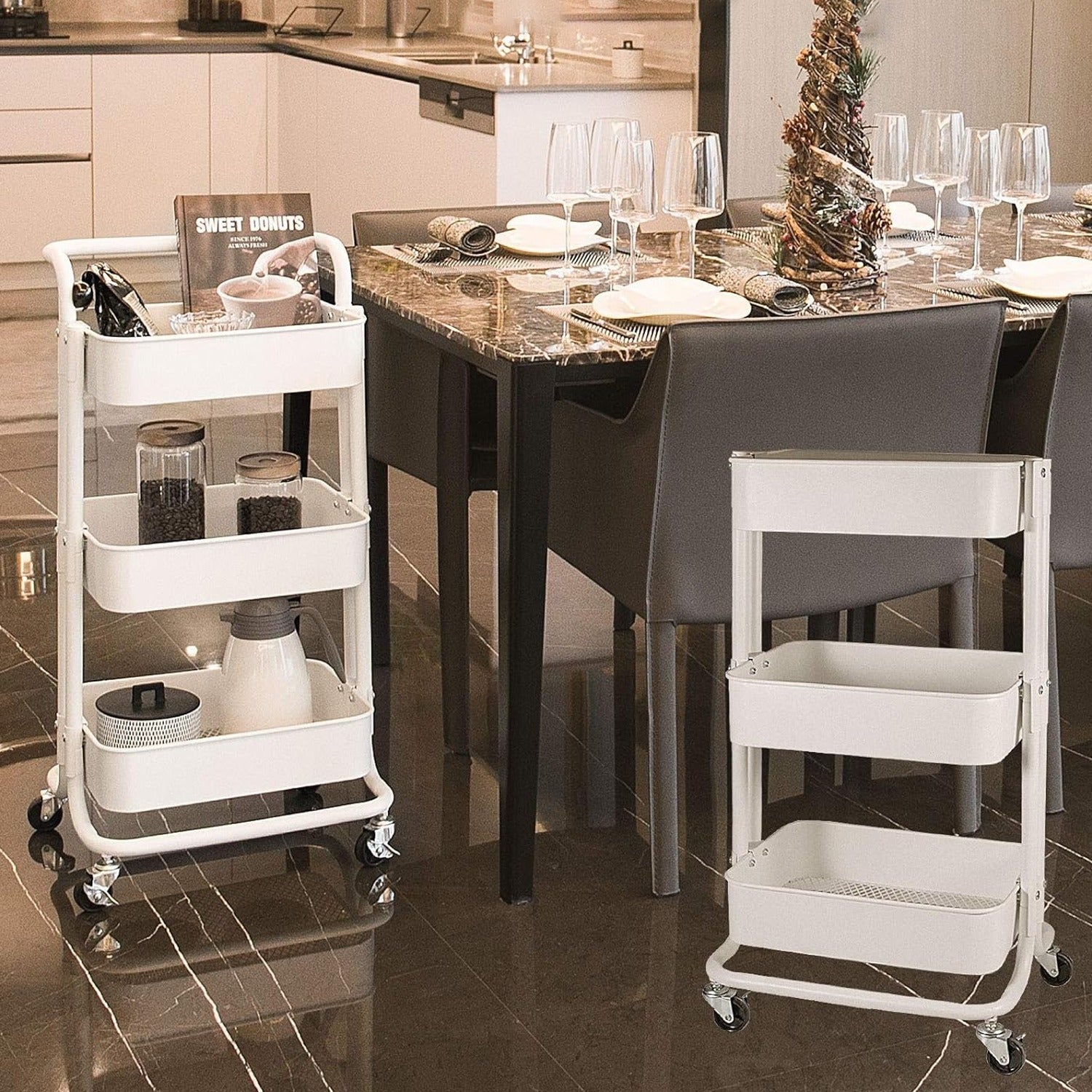 3-Tier Trolley Cart Organizer - Stackable Basket Rack for Kitchen and Pantry Storage