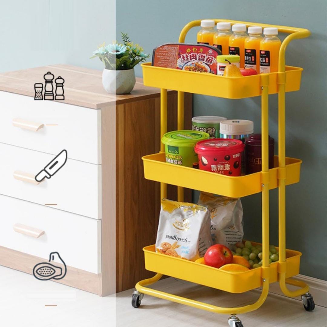 3-Tier Trolley Cart Organizer - Stackable Basket Rack for Kitchen and Pantry Storage