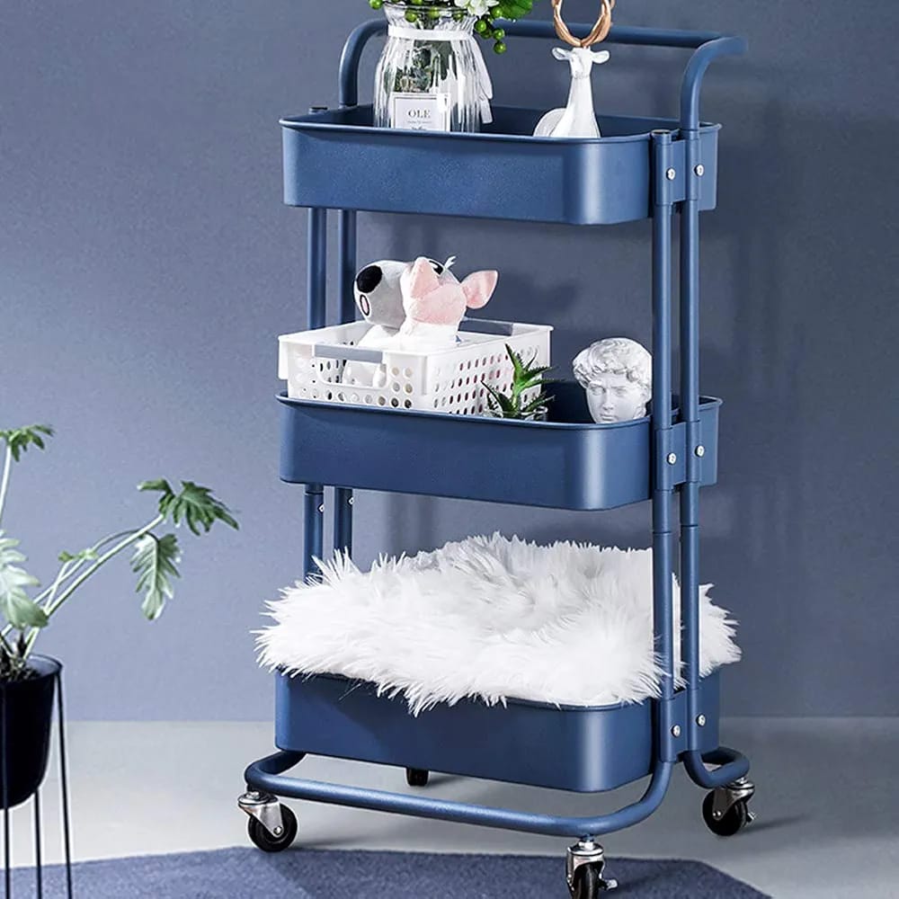 3-Tier Trolley Cart Organizer - Stackable Basket Rack for Kitchen and Pantry Storage