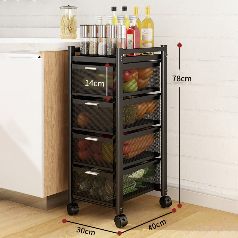 Multi-Layer Drawer Kitchen Trolley Rack, Movable Storage Cart, Pull-Out Organizer For Home