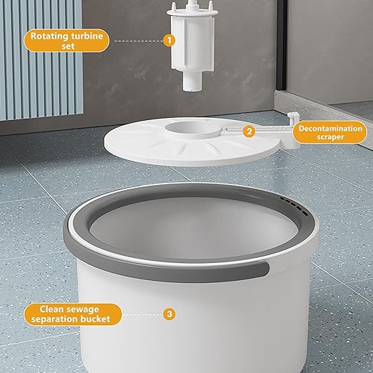 360° Spin Mop and Bucket Set - Self-Separating System, 2 Microfiber Pads, For Floor Cleaning