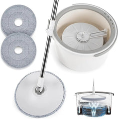 360° Spin Mop and Bucket Set - Self-Separating System, 2 Microfiber Pads, For Floor Cleaning