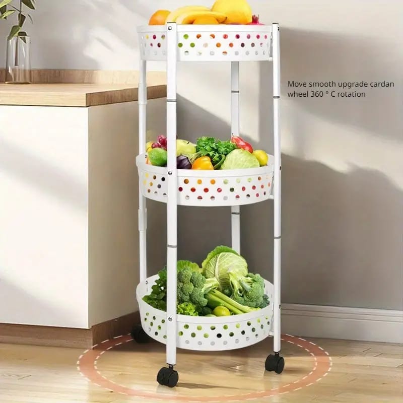 3 Layer Kitchen Trolley, Rolling Utility Cart, Foldable Kitchen Storage Rack