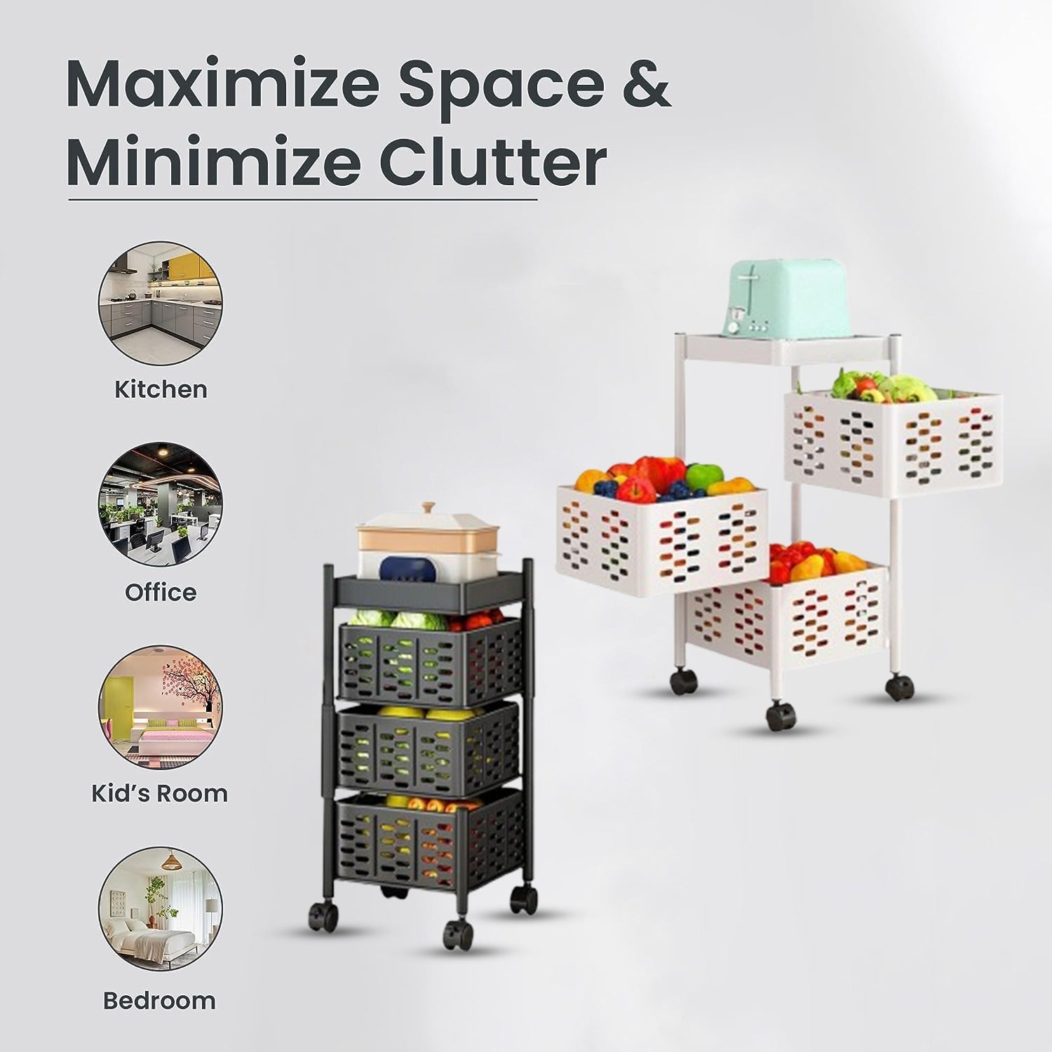 3 Tier Rotating Storage Kitchen Rack Shelf, Fruit Vegetable Organizer Utility Cart