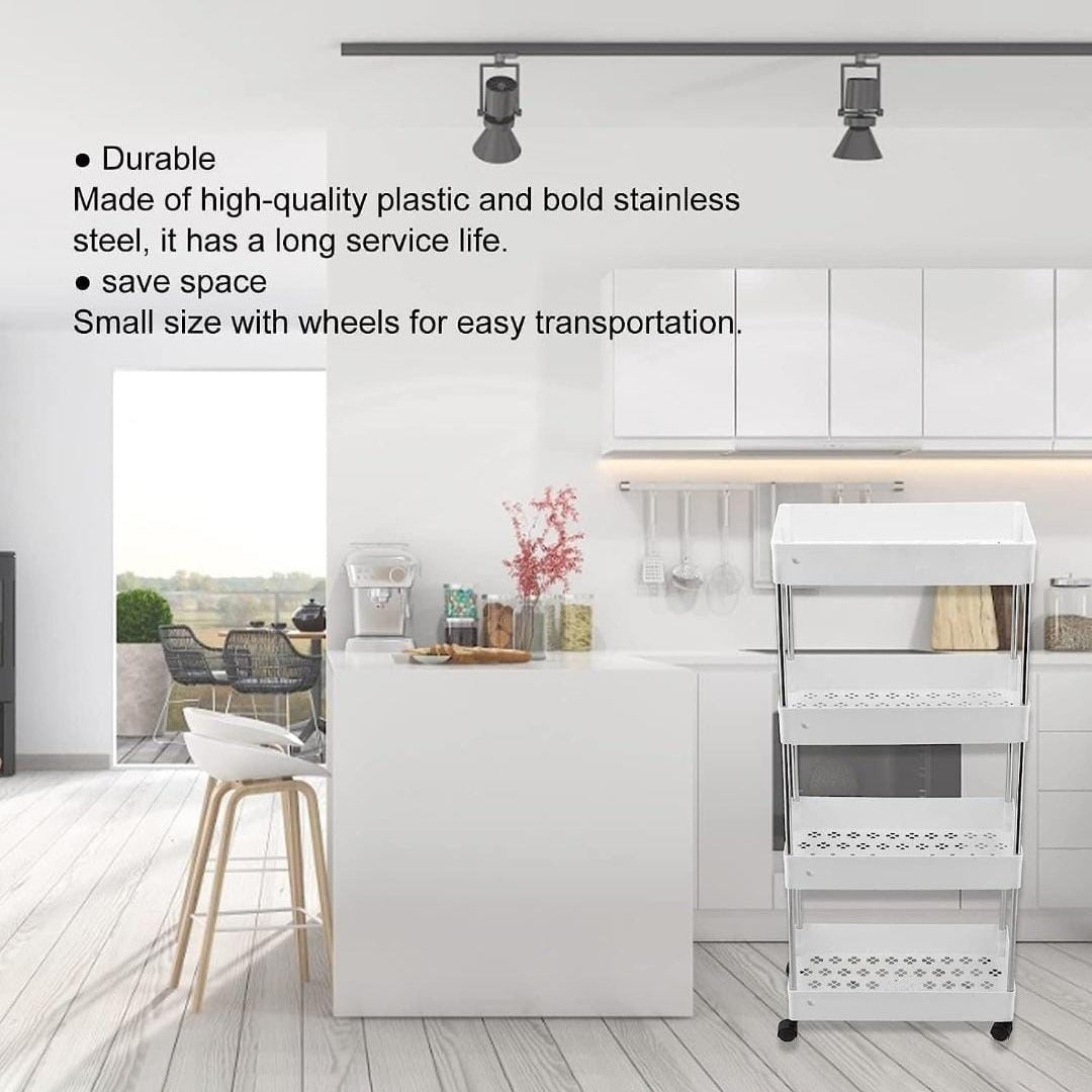 4-Tier Kitchen Shelf Trolley Rack, Multi-functional Storage Organizer Cart