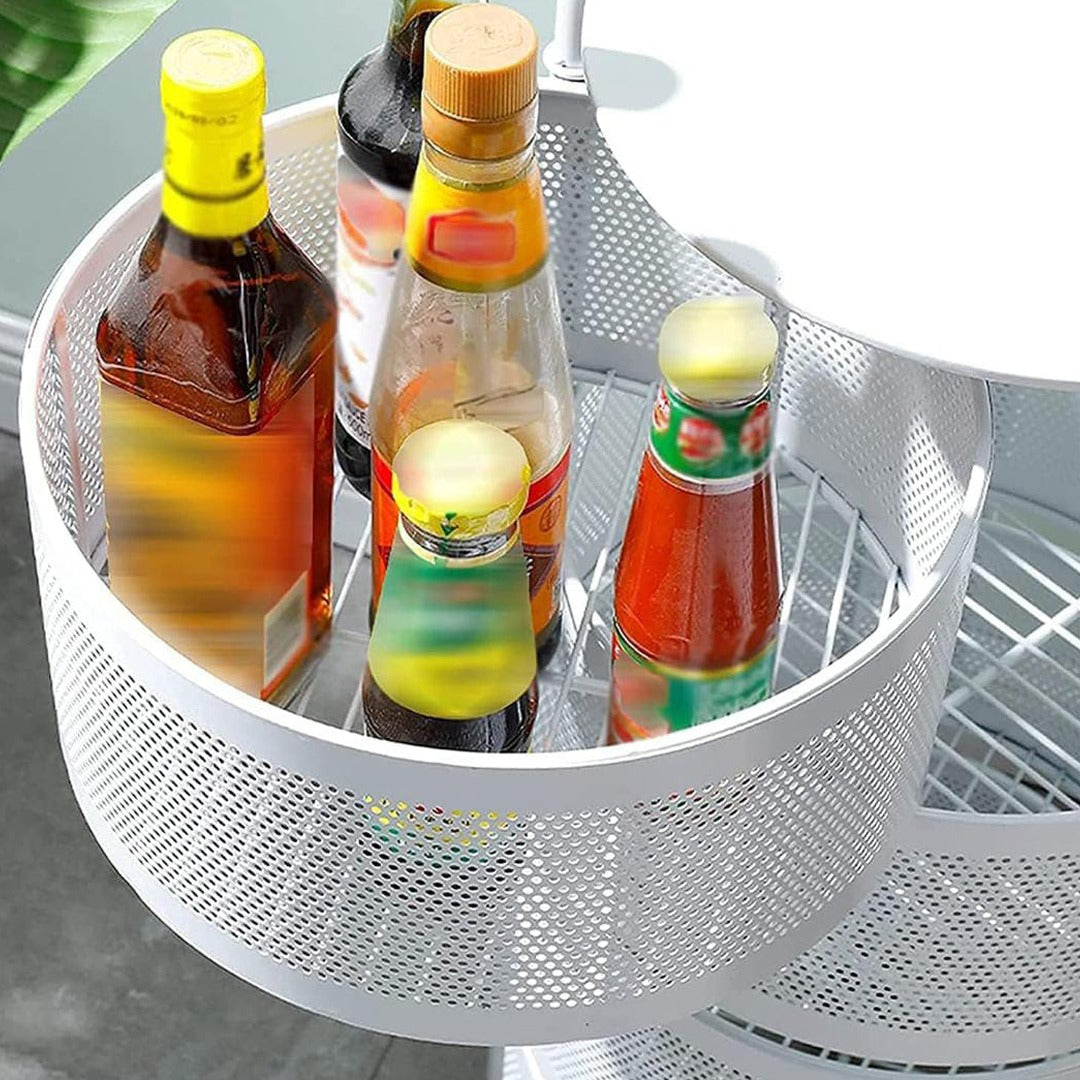 Multi- Layer Kitchen Storage Rotatable Rack, Round Basket Shelf Rack, Kitchen Fruit Vegetable Storage Organizer Cart with Wheels