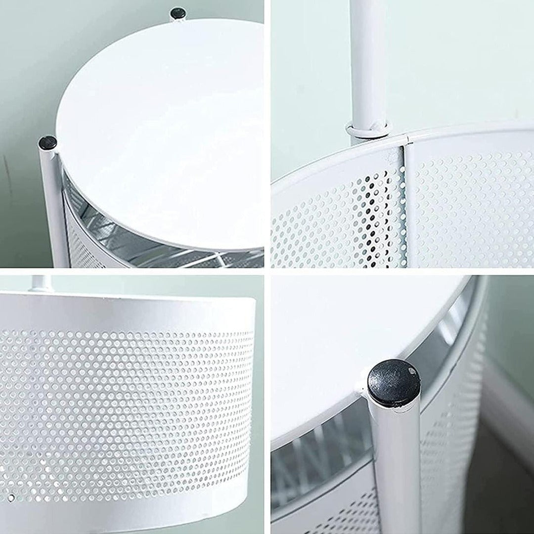 Multi- Layer Kitchen Storage Rotatable Rack, Round Basket Shelf Rack, Kitchen Fruit Vegetable Storage Organizer Cart with Wheels