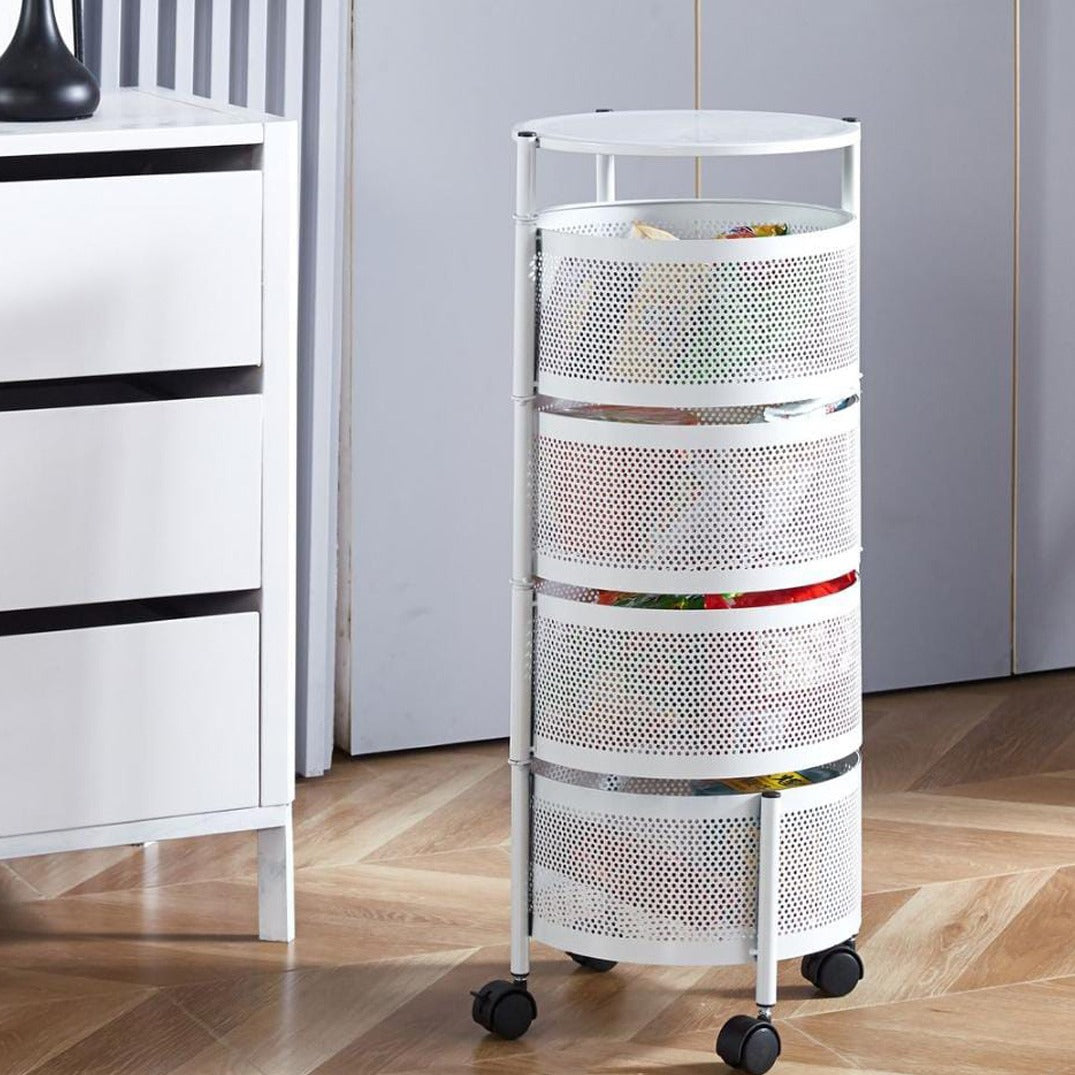 Multi- Layer Kitchen Storage Rotatable Rack, Round Basket Shelf Rack, Kitchen Fruit Vegetable Storage Organizer Cart with Wheels