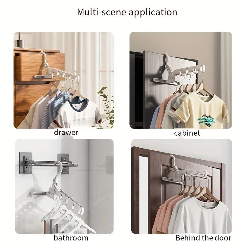 Portable Foldable Clothes Hanger - 5-Hole Hook for Indoor Outdoor Use, Ideal for Closet and Bathroom