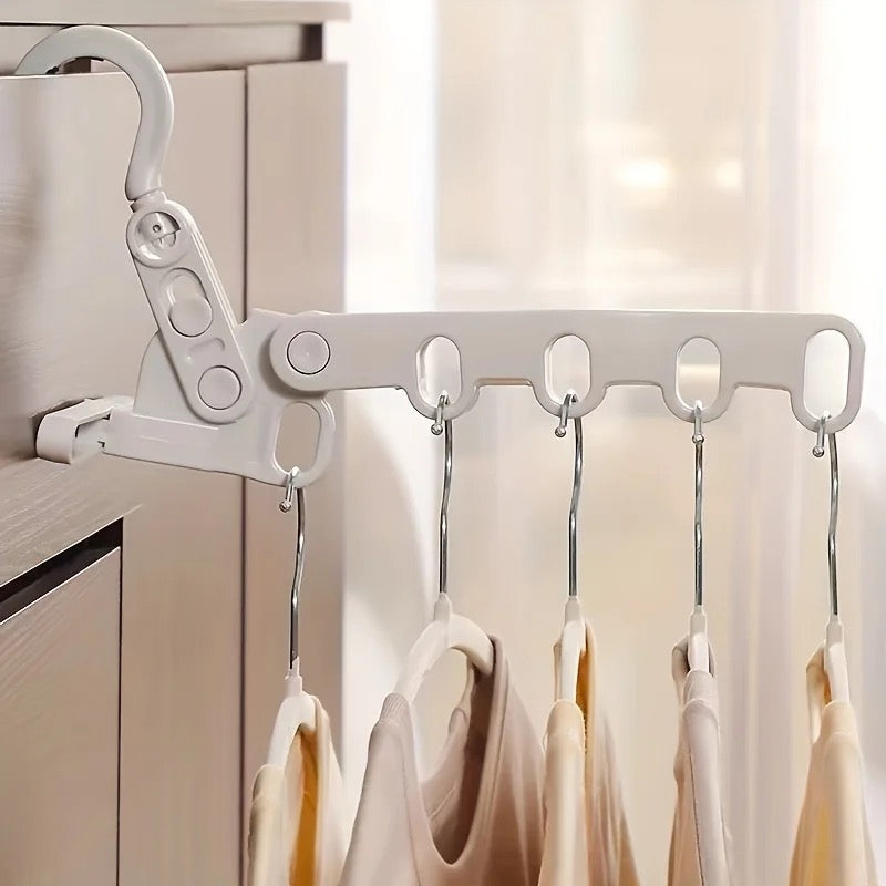 Portable Foldable Clothes Hanger - 5-Hole Hook for Indoor Outdoor Use, Ideal for Closet and Bathroom