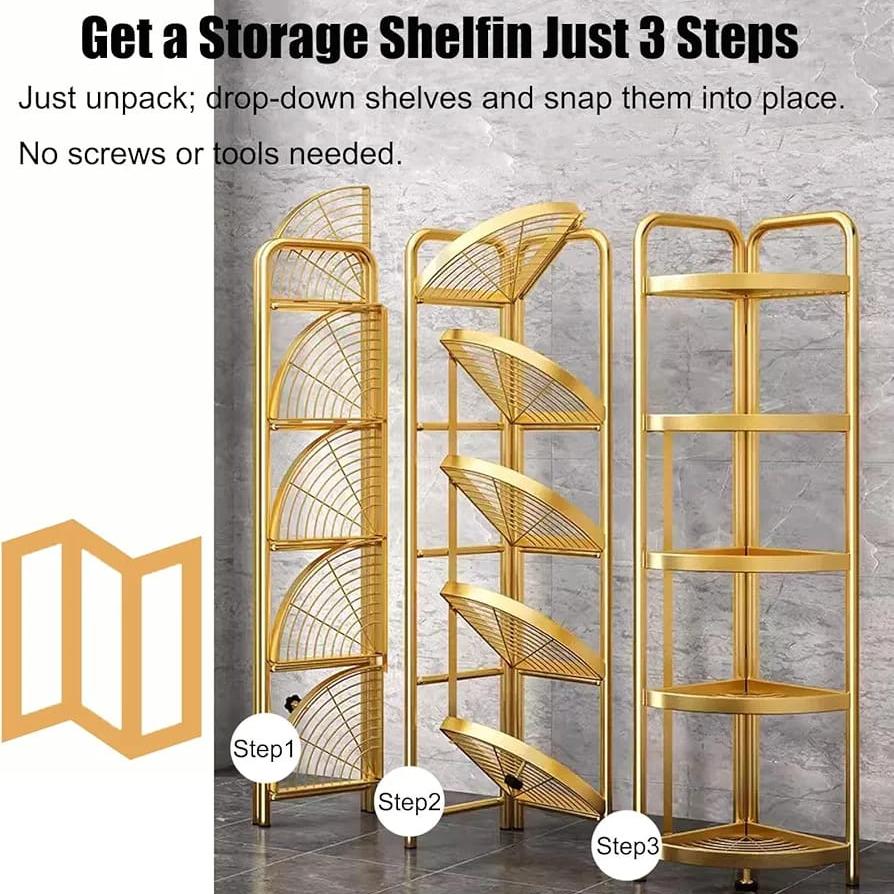 5-Tier Corner Storage Rack, Folding Shelf Stand For Bathroom, Kitchen, Living Room