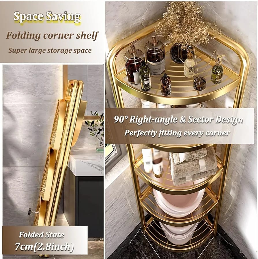 5-Tier Corner Storage Rack, Folding Shelf Stand For Bathroom, Kitchen, Living Room