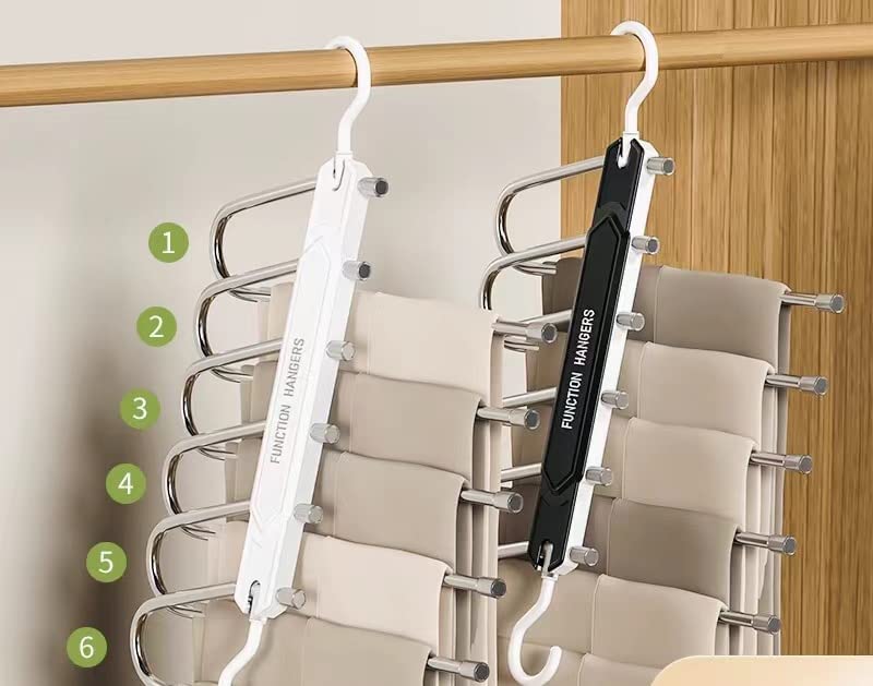 Space Saving Wardrobe Hanger, 6 Bars Multi-functional Cloth Pant Shawl Hanger