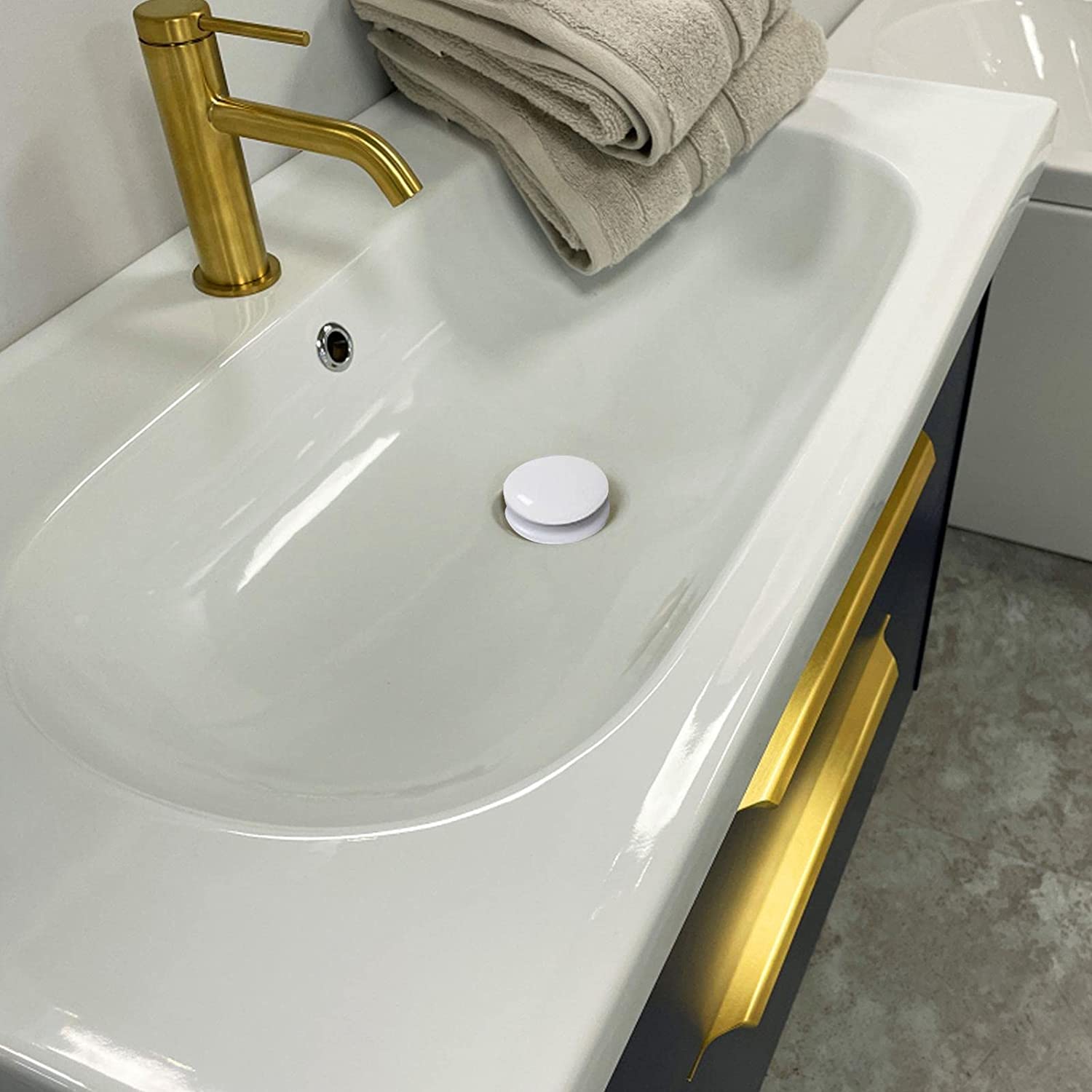 Bathroom Sink Stopper Drain Filter with Hair Catcher, Basin Ceramic Bounce Drain Push Type Sink Plug