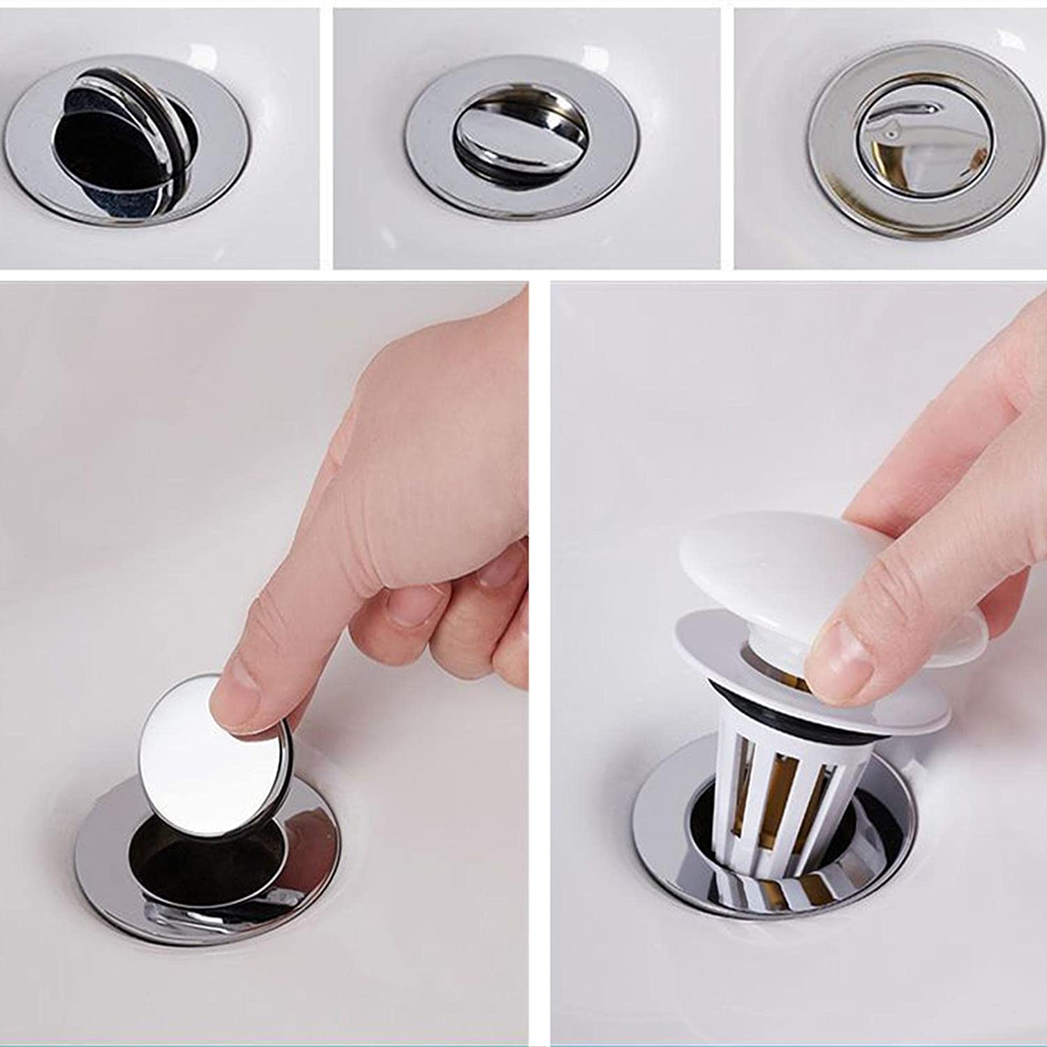Bathroom Sink Stopper Drain Filter with Hair Catcher, Basin Ceramic Bounce Drain Push Type Sink Plug