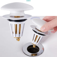 Bathroom Sink Stopper Drain Filter with Hair Catcher, Basin Ceramic Bounce Drain Push Type Sink Plug