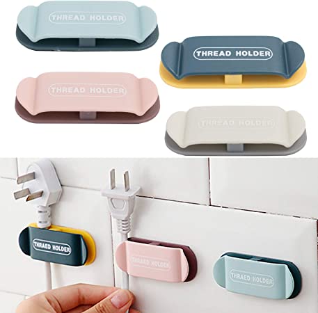 4 Pcs Sticky Hook Plug Holder and Cable Organizer Thread Holder