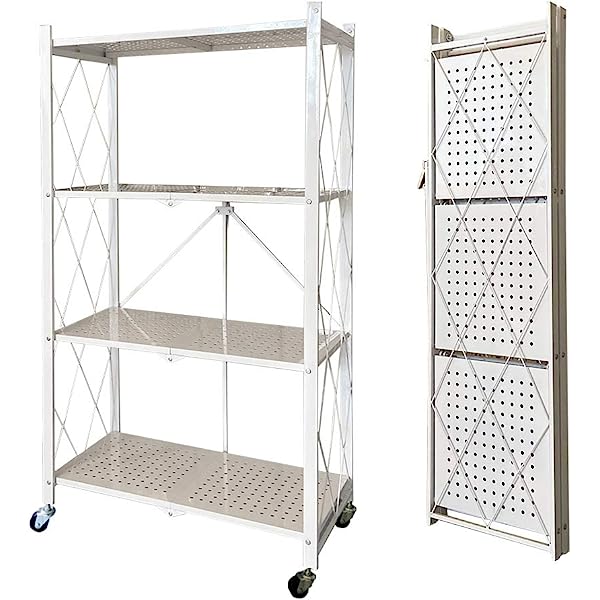 Multi Tier Foldable Storage Rack with Movable Wheel