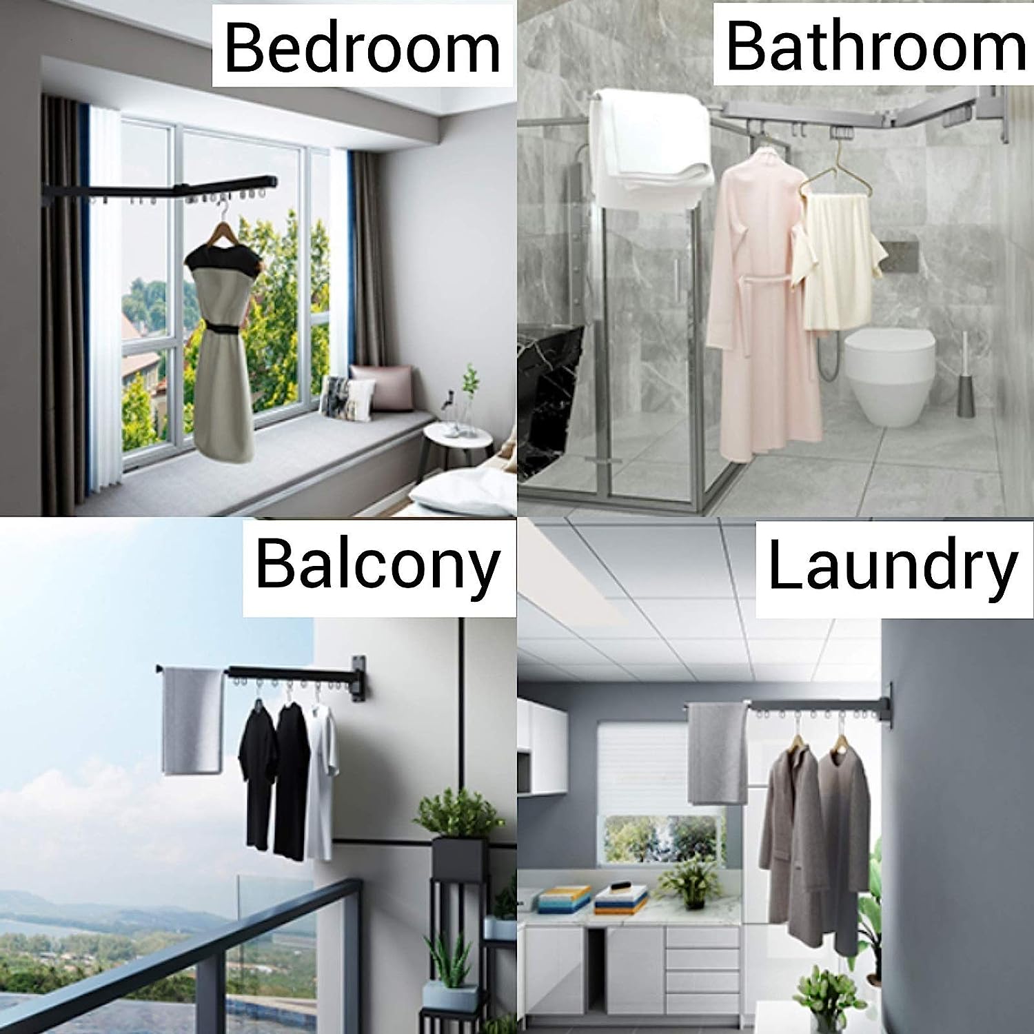 Extendable Wall Mount Clothes Drying Rack, Retractable Collapsible Drying Hanger
