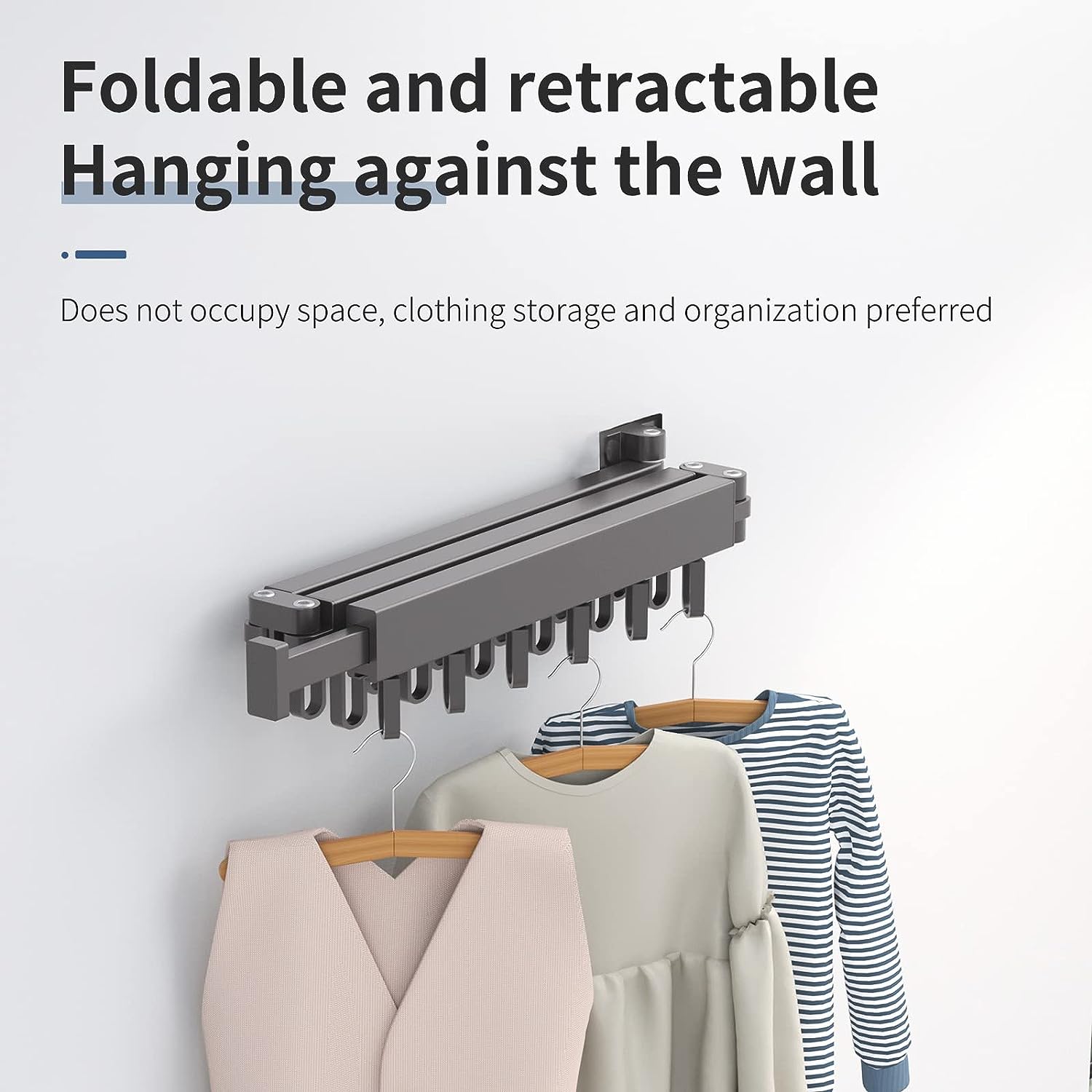 Extendable Wall Mount Clothes Drying Rack, Retractable Collapsible Drying Hanger