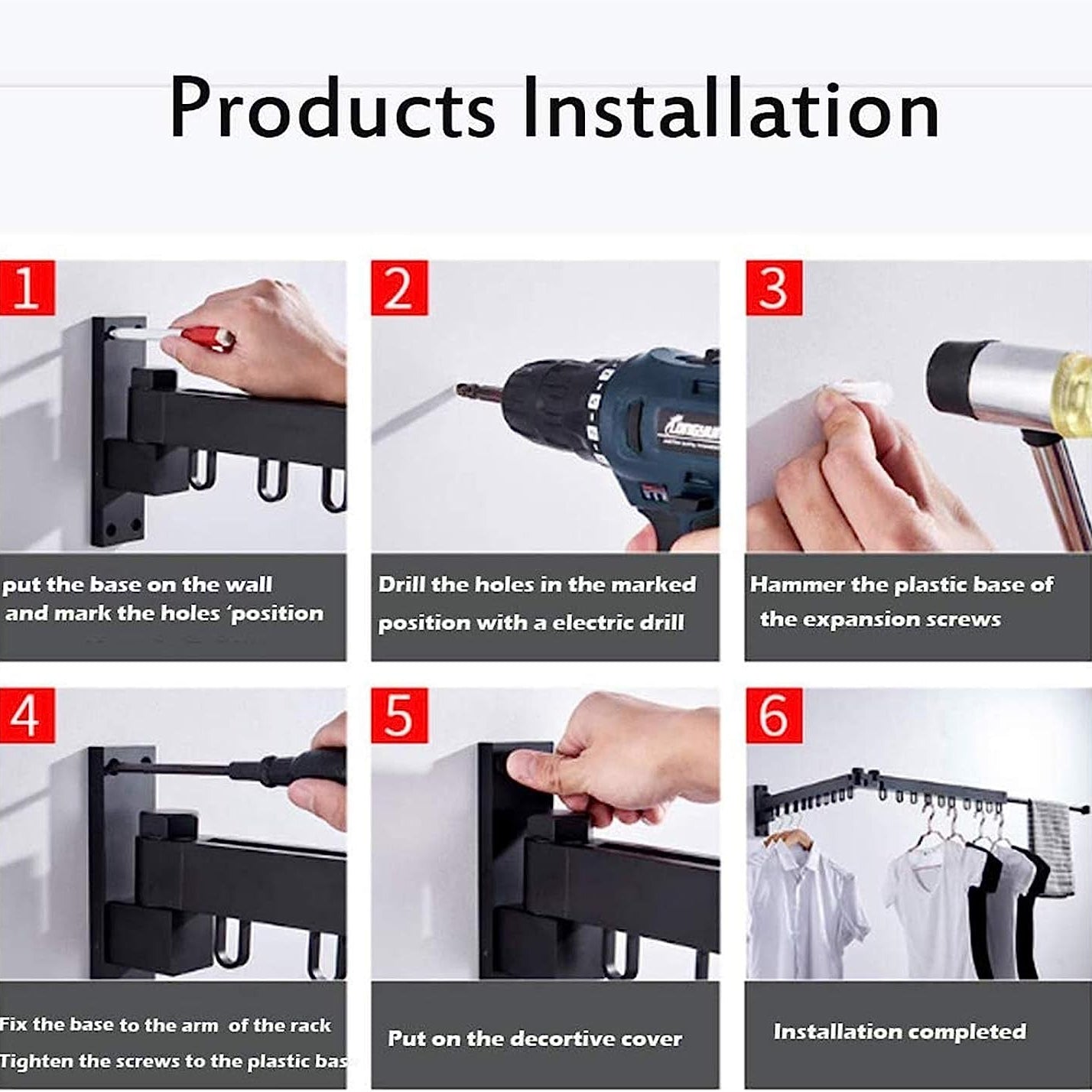 Extendable Wall Mount Clothes Drying Rack, Retractable Collapsible Drying Hanger
