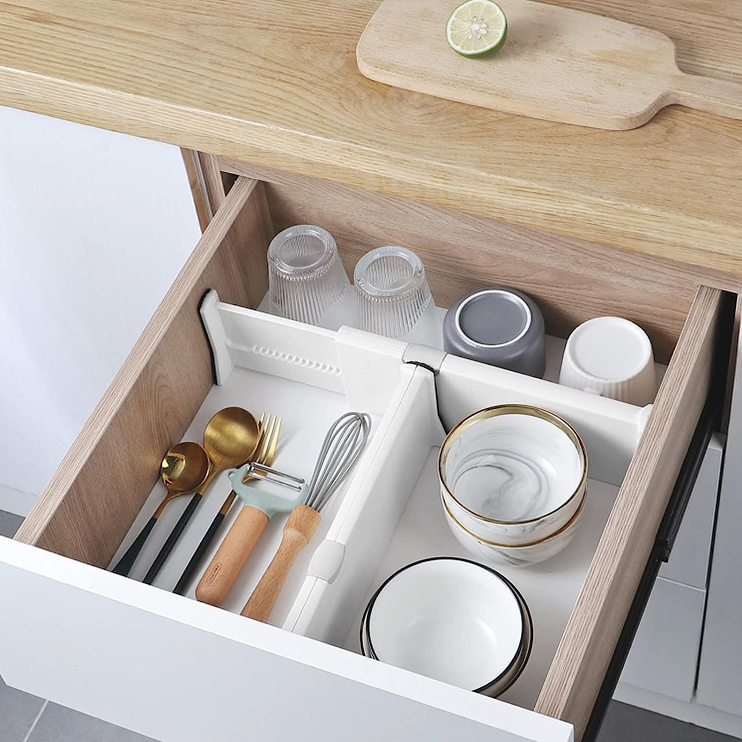 Expandable Adjustable Drawer Separator, Shelf Partition Divider Organizer