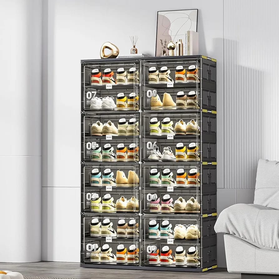 Foldable Shoe Storage Cabinet Rack, Multi-Layer Shoe Organizer Shelf With Doors