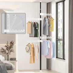 Upright Coat Rack, 4 Tier Cloth Hanger, Laundry Pole Cloth Drying Rack, Vertical Garment Display Stand