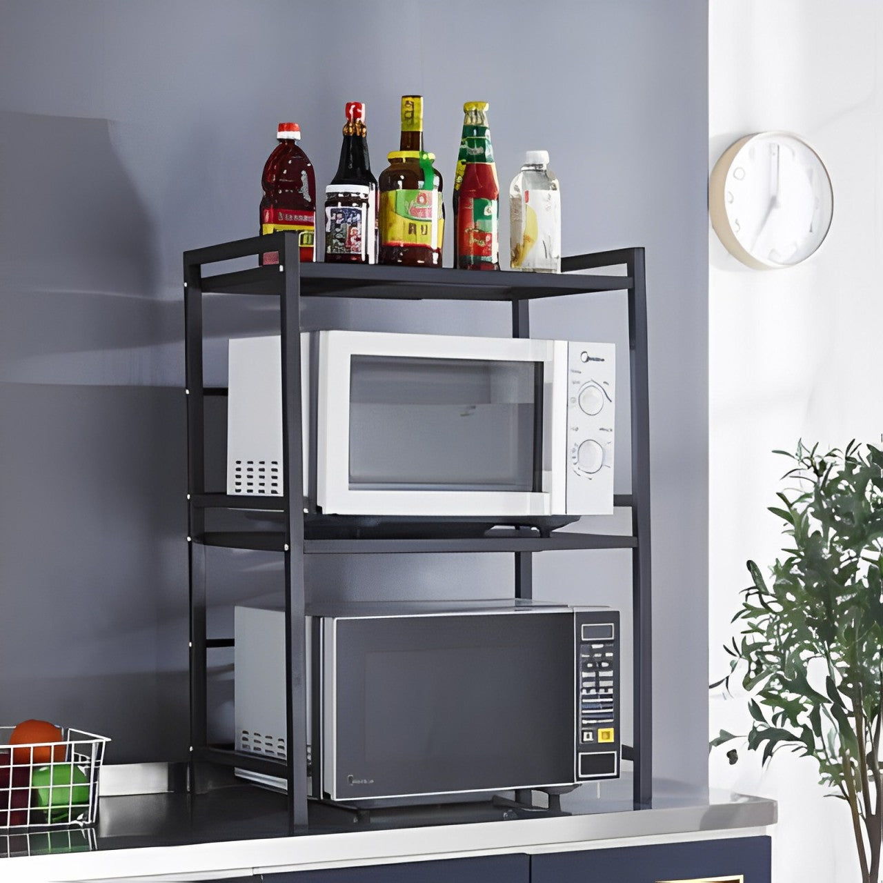 Multipurpose Storage Organizer Stand, Expandable Microwave Oven Rack Shelf