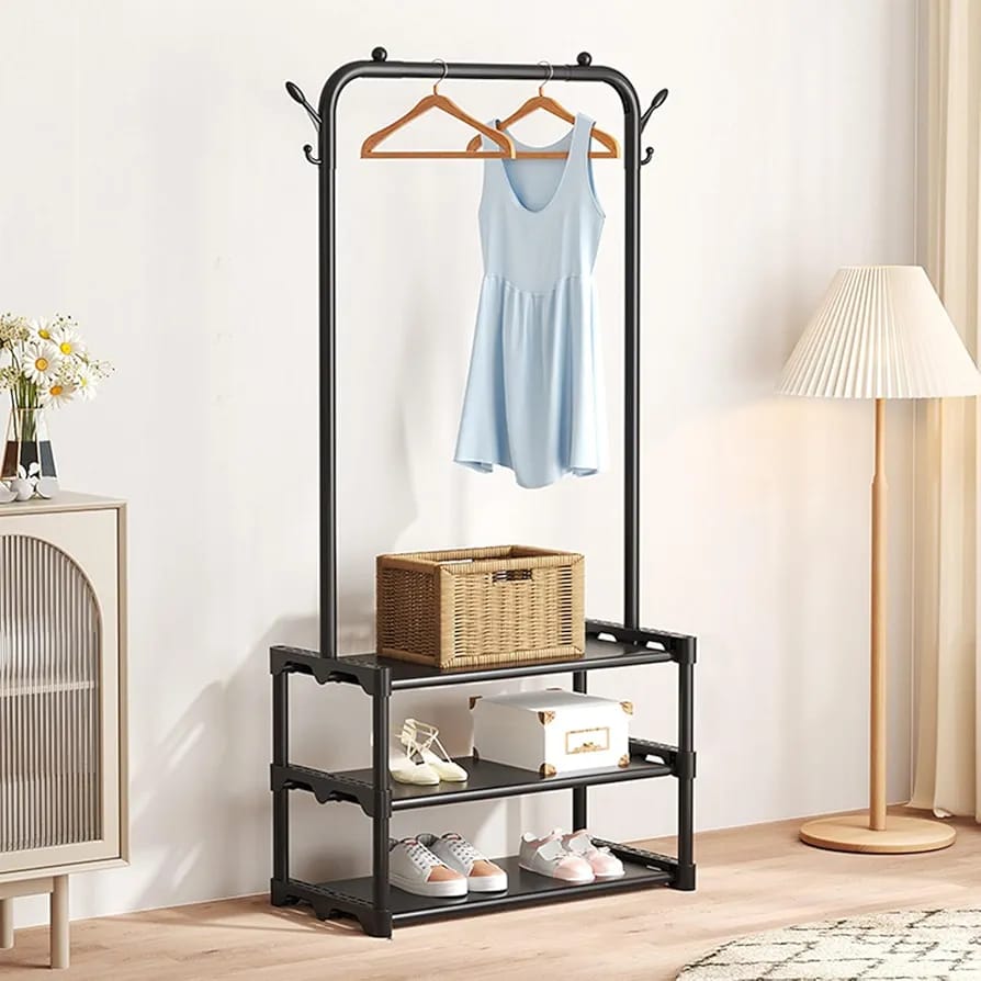 Multifunctional Cloth Rack with Shoe Stand, Garment Hanger, Coat and Hat Rack