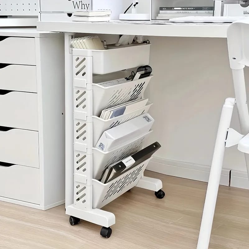 Multi-layer Movable Shelf, Bookshelf Rack Storage Organizer with Wheels