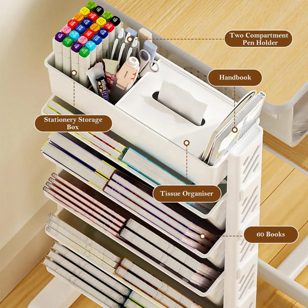 Multi-layer Movable Shelf, Bookshelf Rack Storage Organizer with Wheels