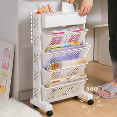 Multi-layer Movable Shelf, Bookshelf Rack Storage Organizer with Wheels