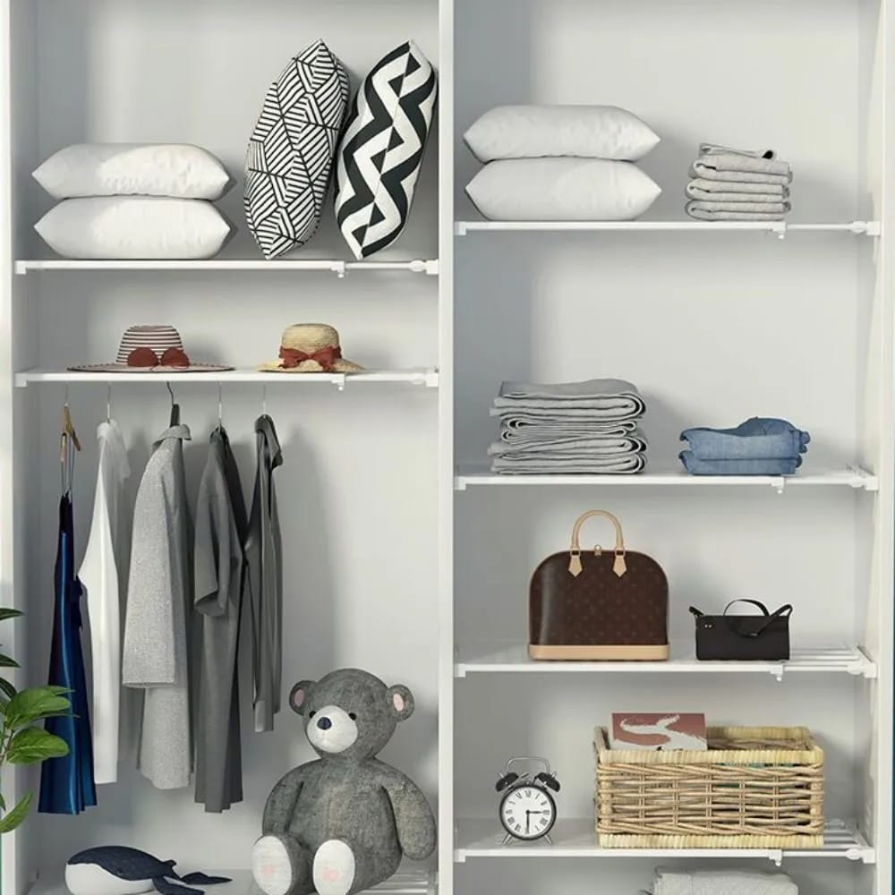 Expandable Closet Tension Shelf Divider - Adjustable Compartment Layered Partition