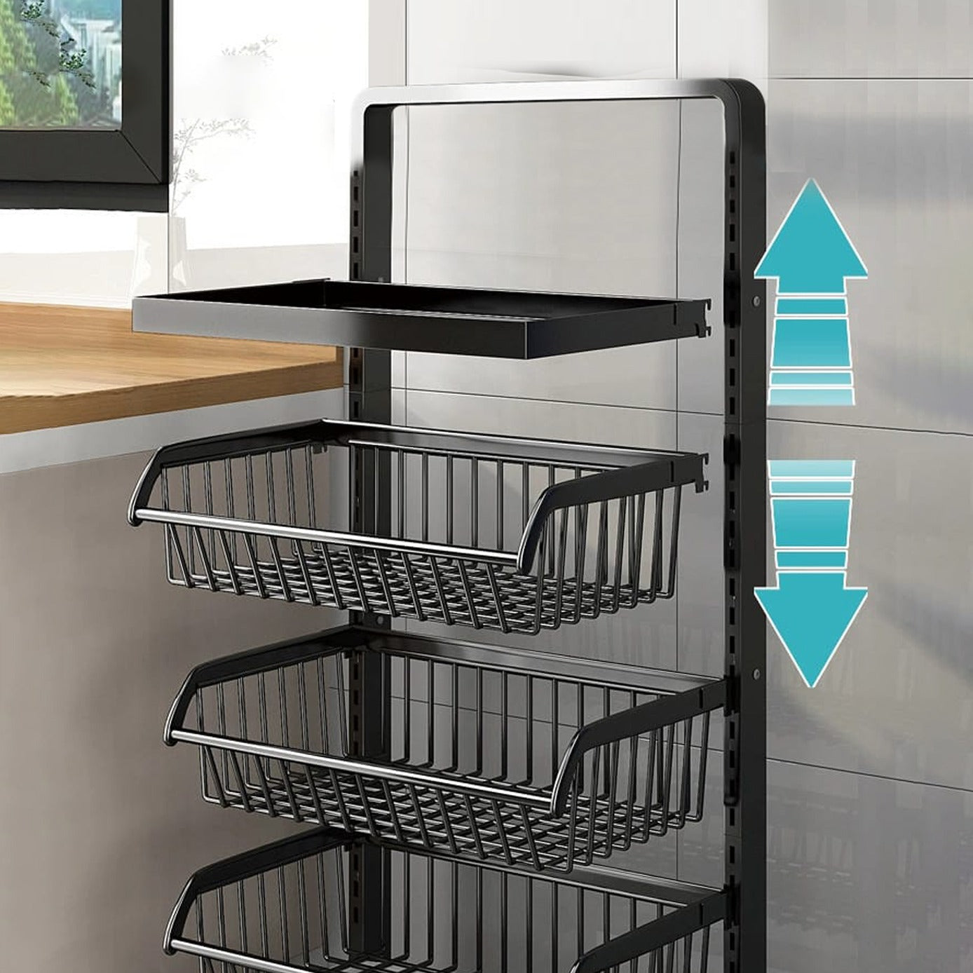 Adjustable Fruit Vegetable Basket Cart - Stackable Home Storage Rack for Kitchen