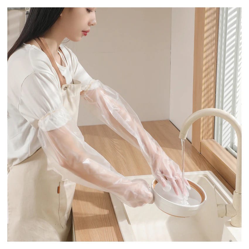Household Cleaning Gloves, Disposable  Anti- Slip Wear Long Sleeve Glove, Oil-proof, 10 Pcs Waterproof Dishwashing Gloves