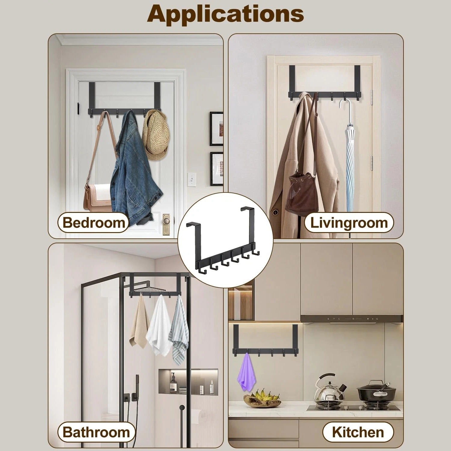Over Door Hooks, Hanging Door Hooks, Coat Hanger with 6 Hooks