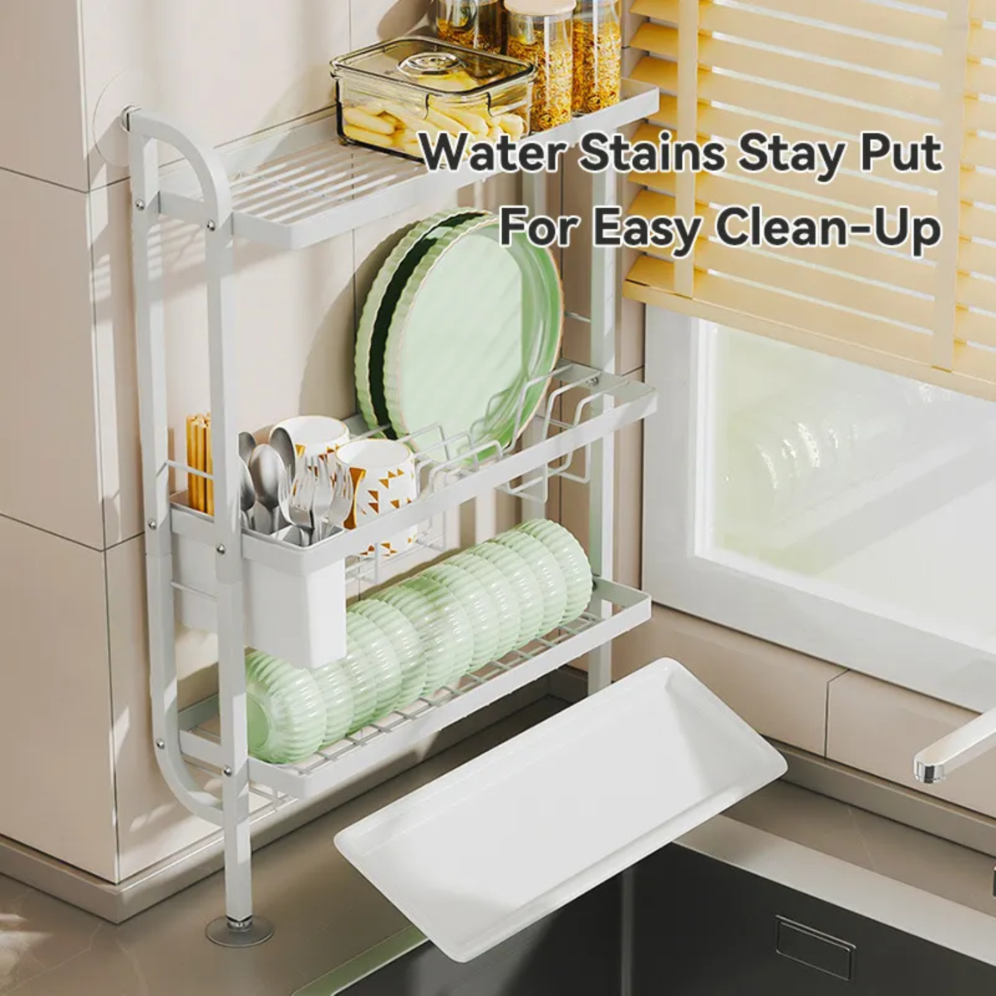 Kitchen Dish Storage Rack, Countertop Dish Drying Organizer Stand for Plates, Cups & Utensils