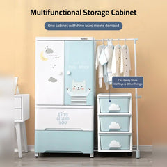 Baby Multi-Layer Drawer Type Wardrobe Shelf, Children Storage Cabinet Organizer With Hanging Rack