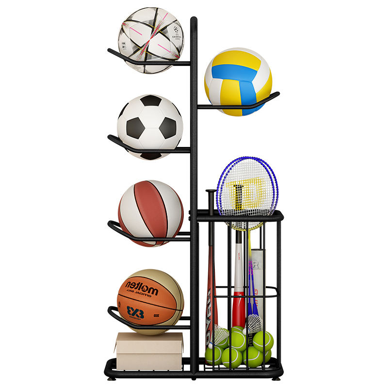 Ball Storage Rack, Basketball Football Volleyball Badminton Racket Storage Stand, Sports Accessories Holder